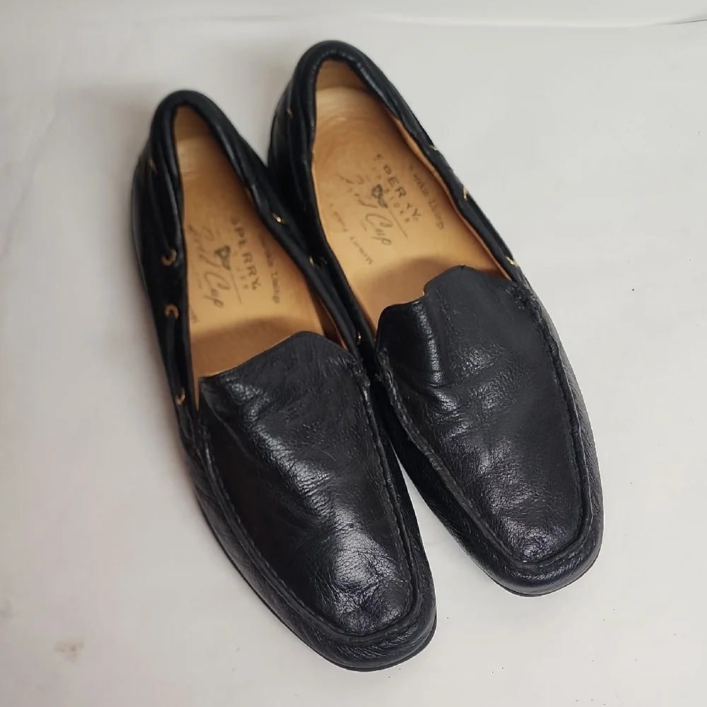 Sperry Top Sider Deerskin Linings Sz 10.5M Men's Black Leather Slip-On Loafers